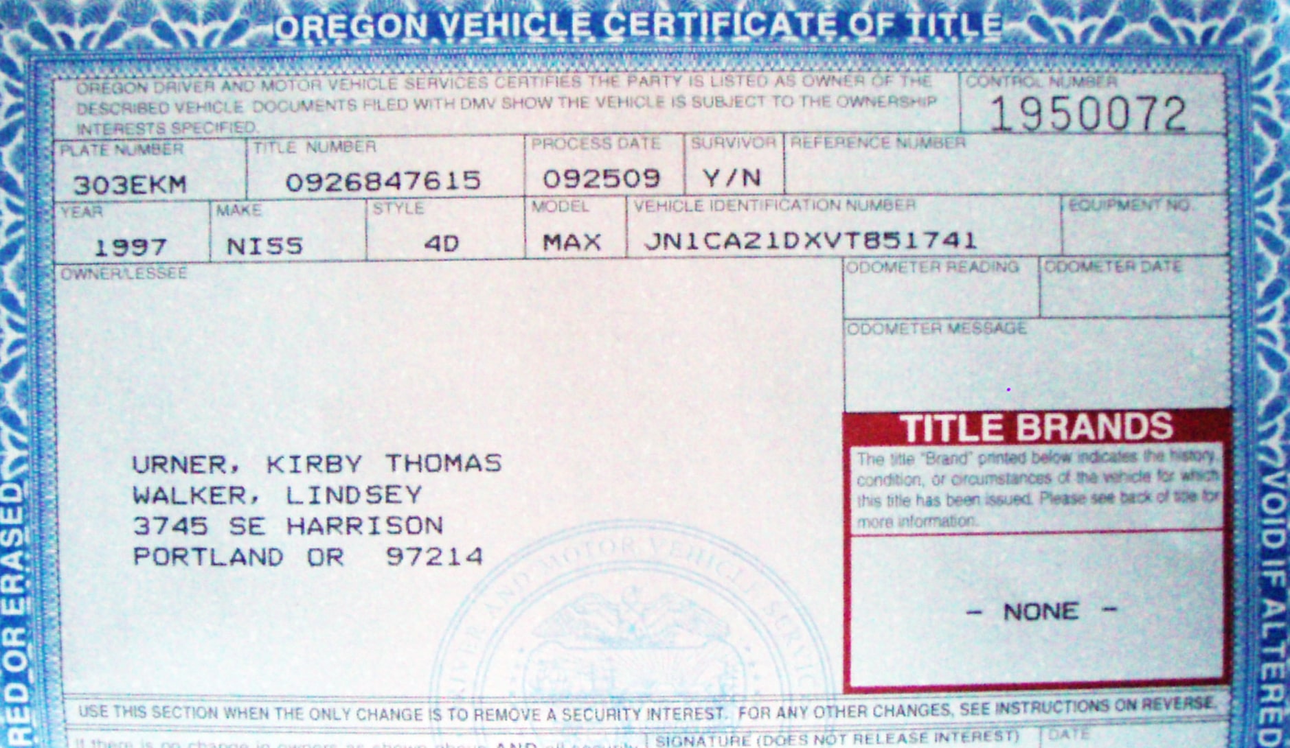 Certificate of Title